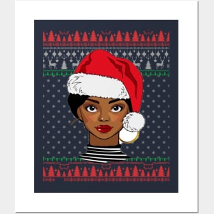 African American Black Women Santa Christmas Ugly Sweater Posters and Art